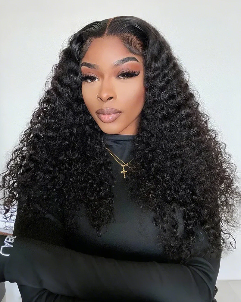 Ophirawig 5x5 Lace Closure Deep Wave Wig Realistic Hairline Natural Black 100% human hair wig