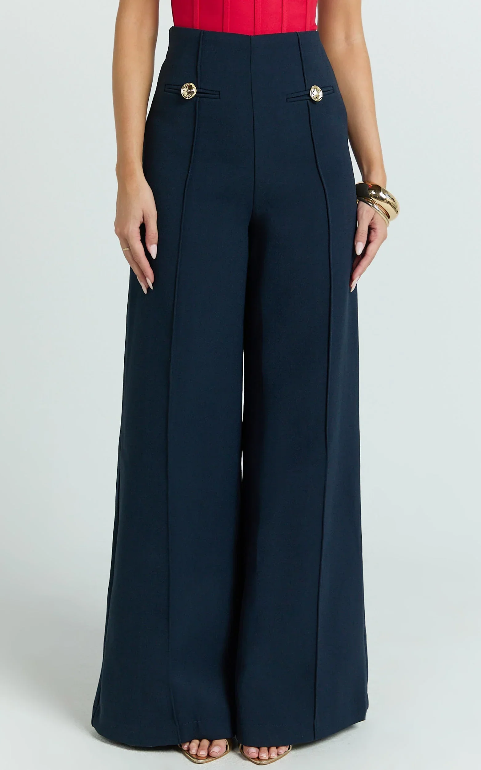 Clara Pants - High Waisted Wide Leg Pants in Navy