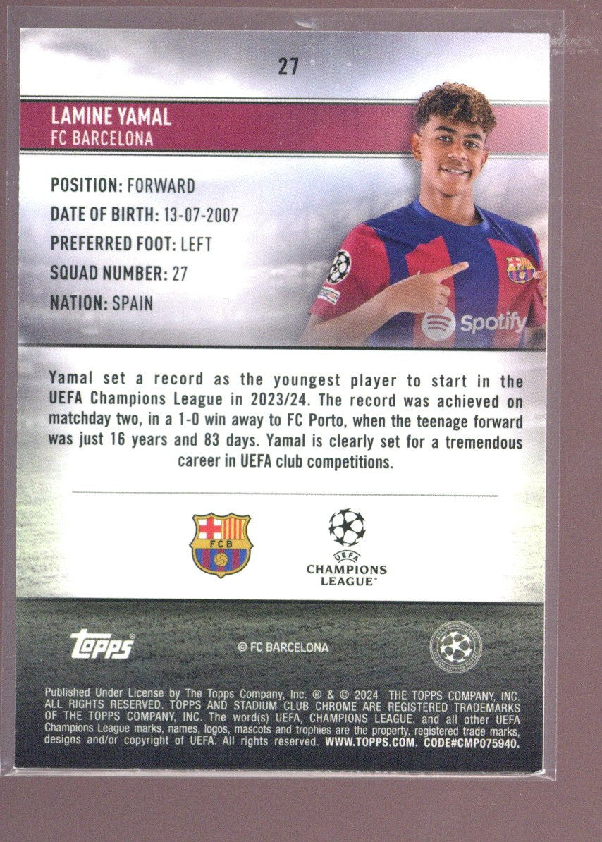 2023-24 Topps Stadium Club UEFA #27 Lamine Yamal Royal Blue Refractor 131/175