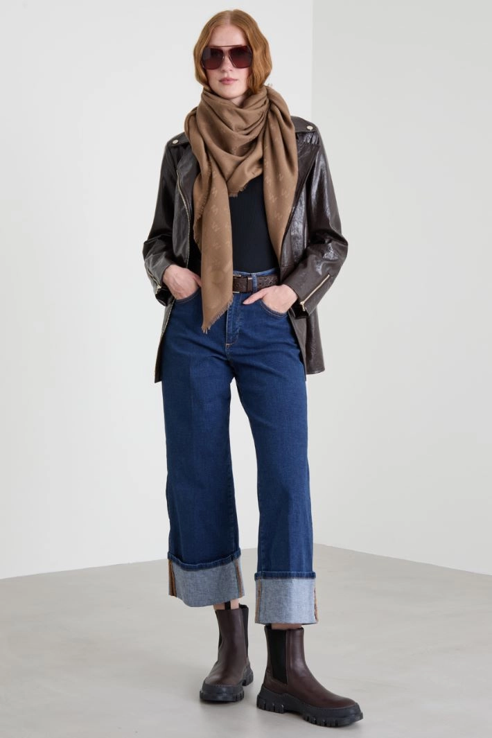 BIker jacket with belt - DARK BROWN