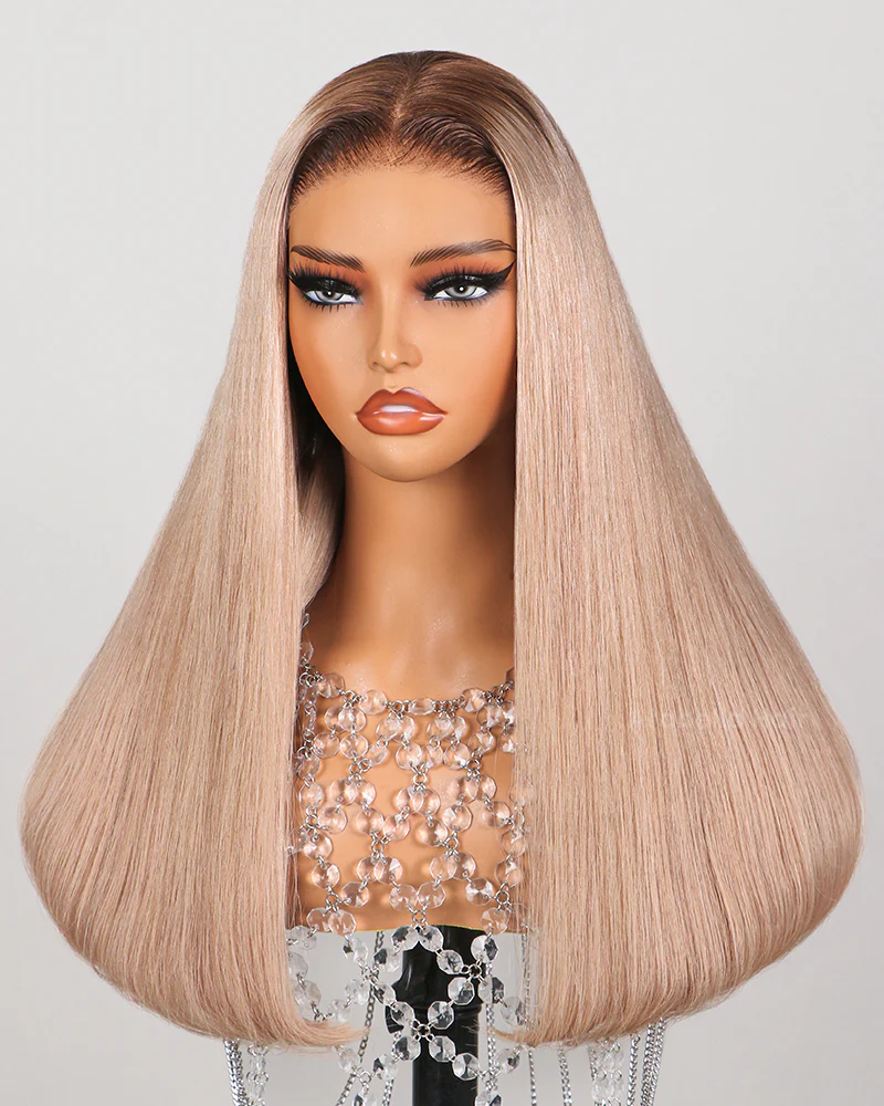 Ophirawig 6x5 invisible knots Glueless Ash Blonde Ombre Colored Wig Straight Bob Wig Pre-cut Lace Beginner Friendly