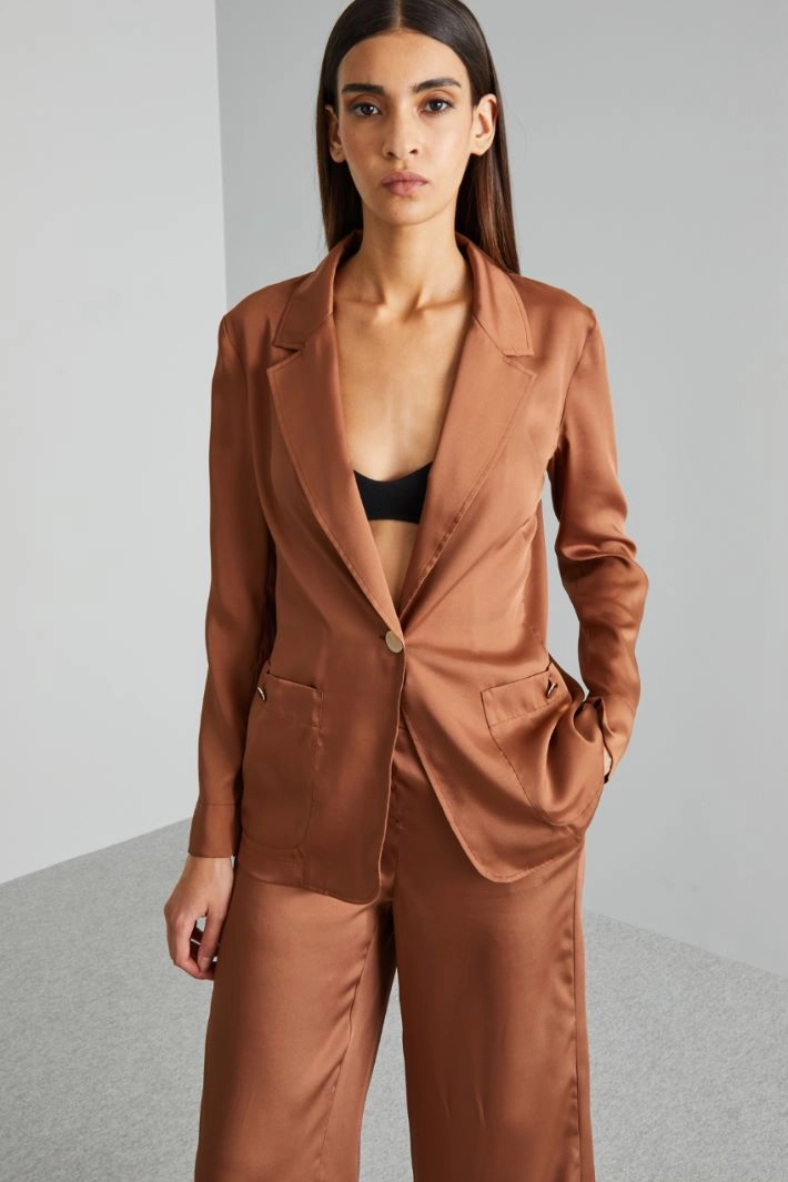 Deconstructed twill blazer  - BROWN