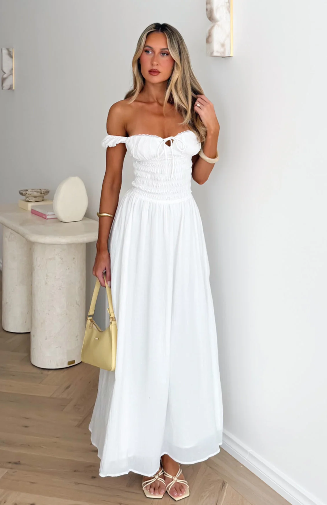 High Views Off Shoulder Maxi Dress White