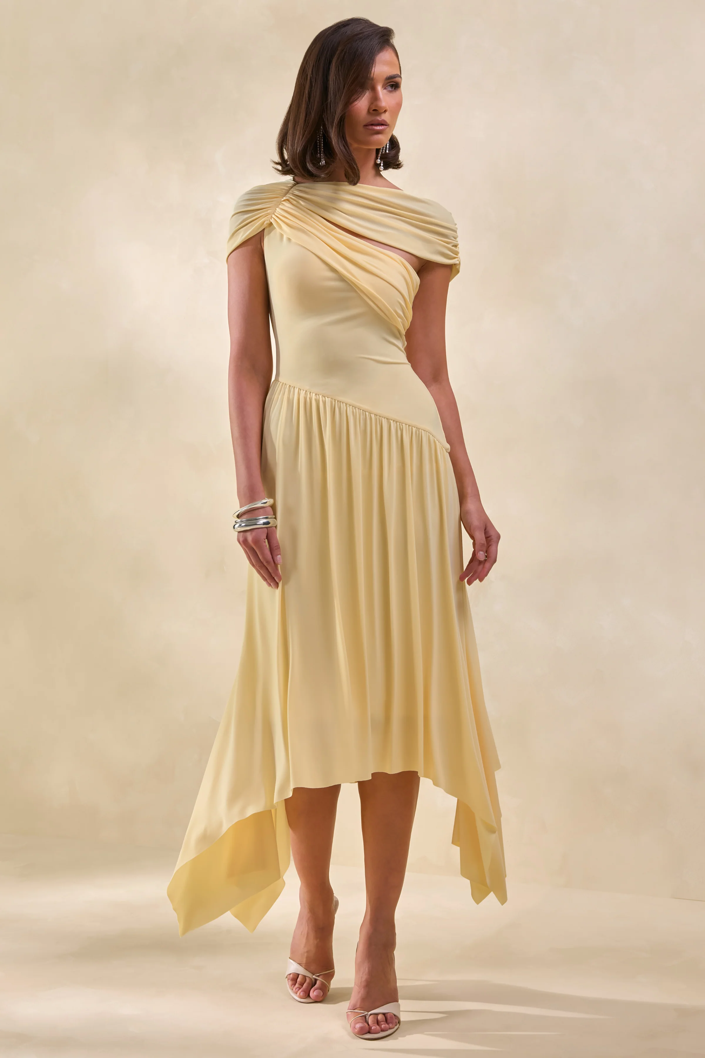 Lorina | Lemon Midi Dress With Asymmetric-Waist