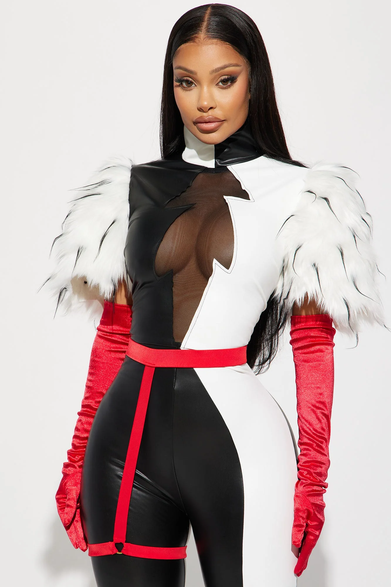 Keep It Cruel Jumpsuit 4 Piece Costume Set - Black/White