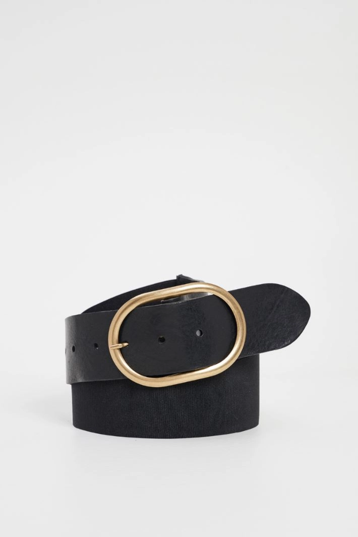 Leather belt with elastic - BLACK