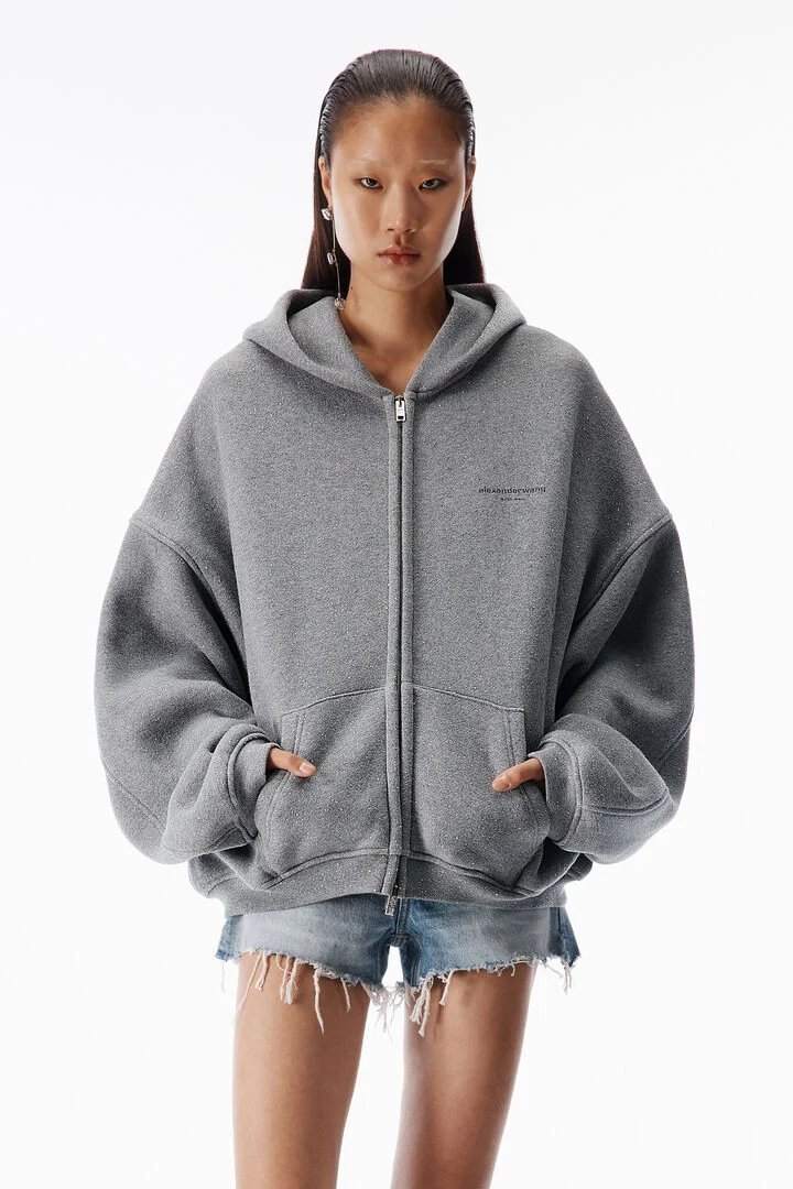 all-over crystal zip up hoodie