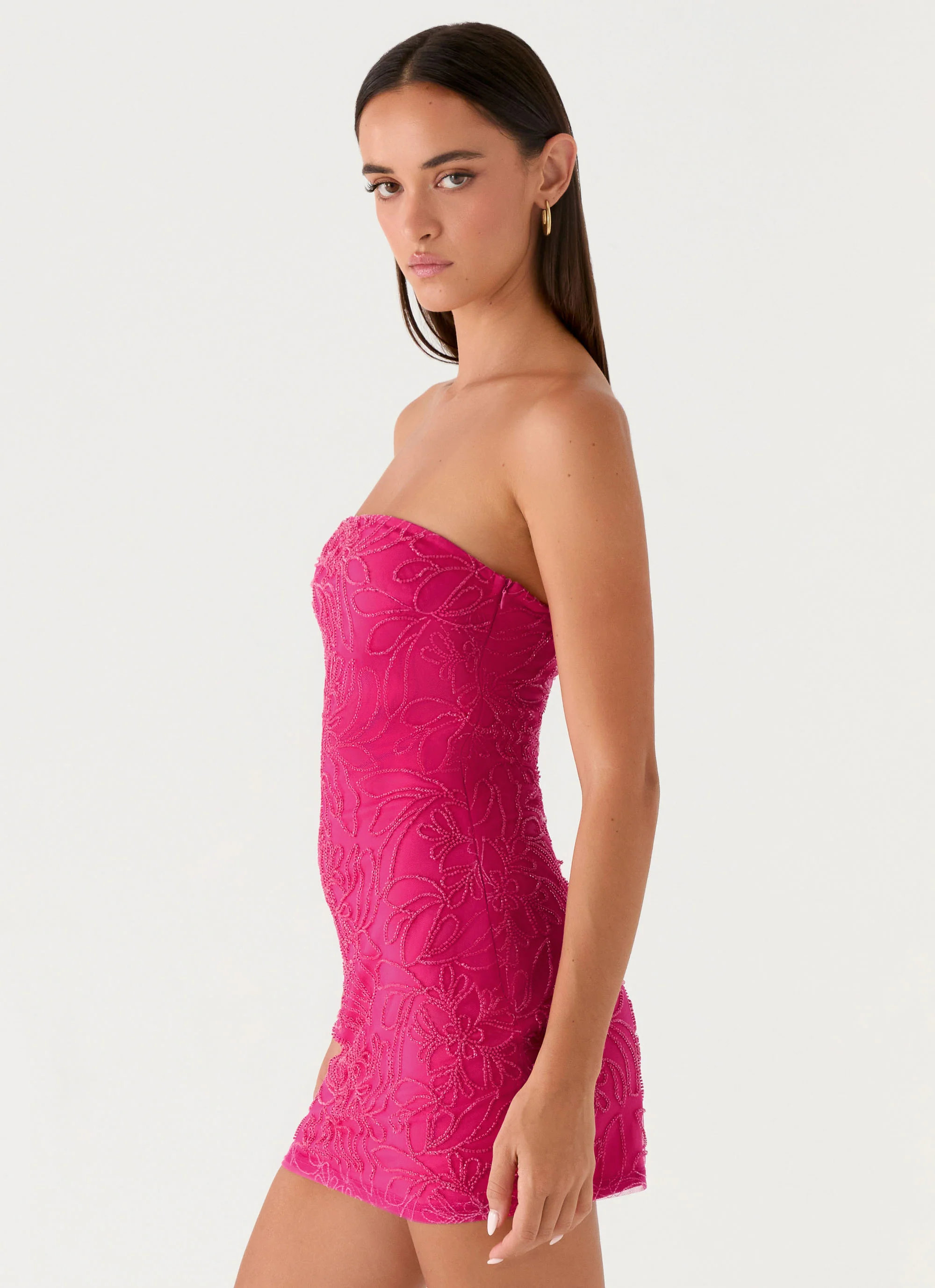 Dangerous Kind Beaded Mini Dress - Hot Pink