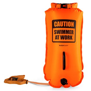 Buddyswim Boya Drybag 28lt + swim cap - orange/caution swimmer at work