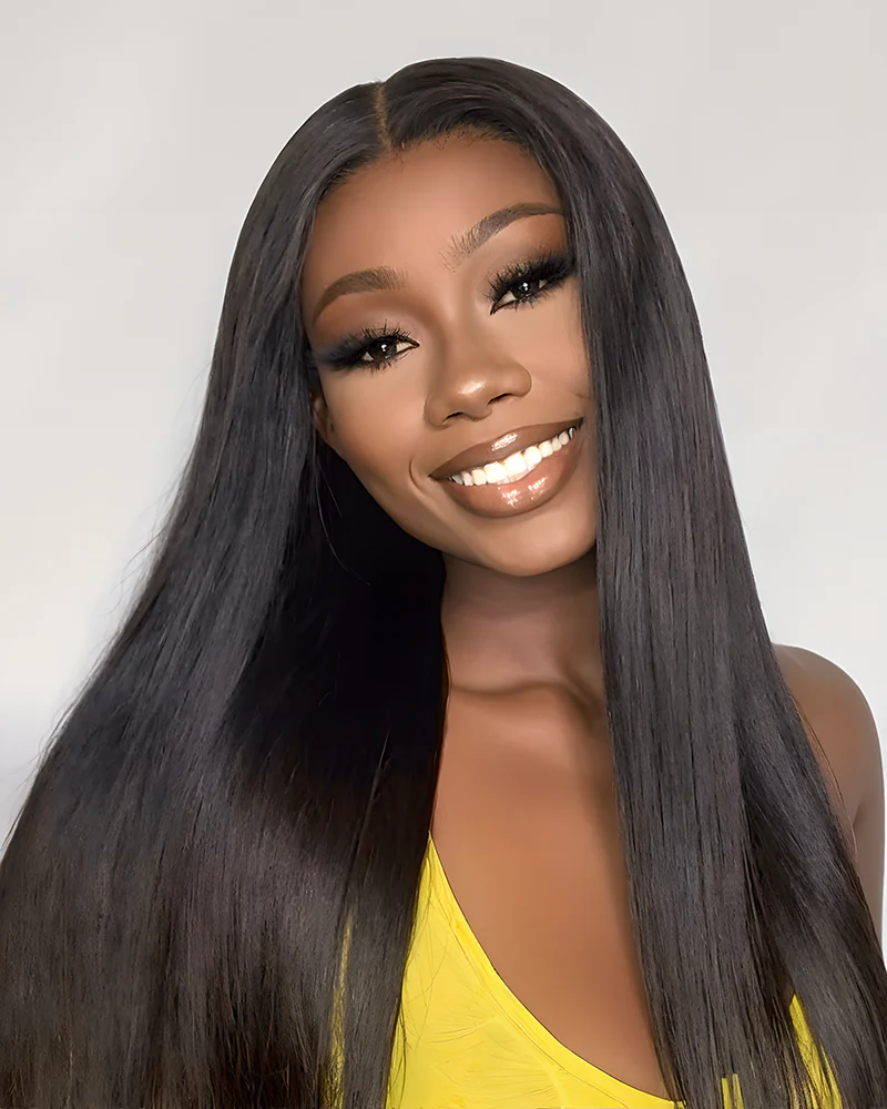 Ophirawig 6 Inches Deep Part Silky Straight Wig Middle Part Natural Black 100% Human Hair Wig