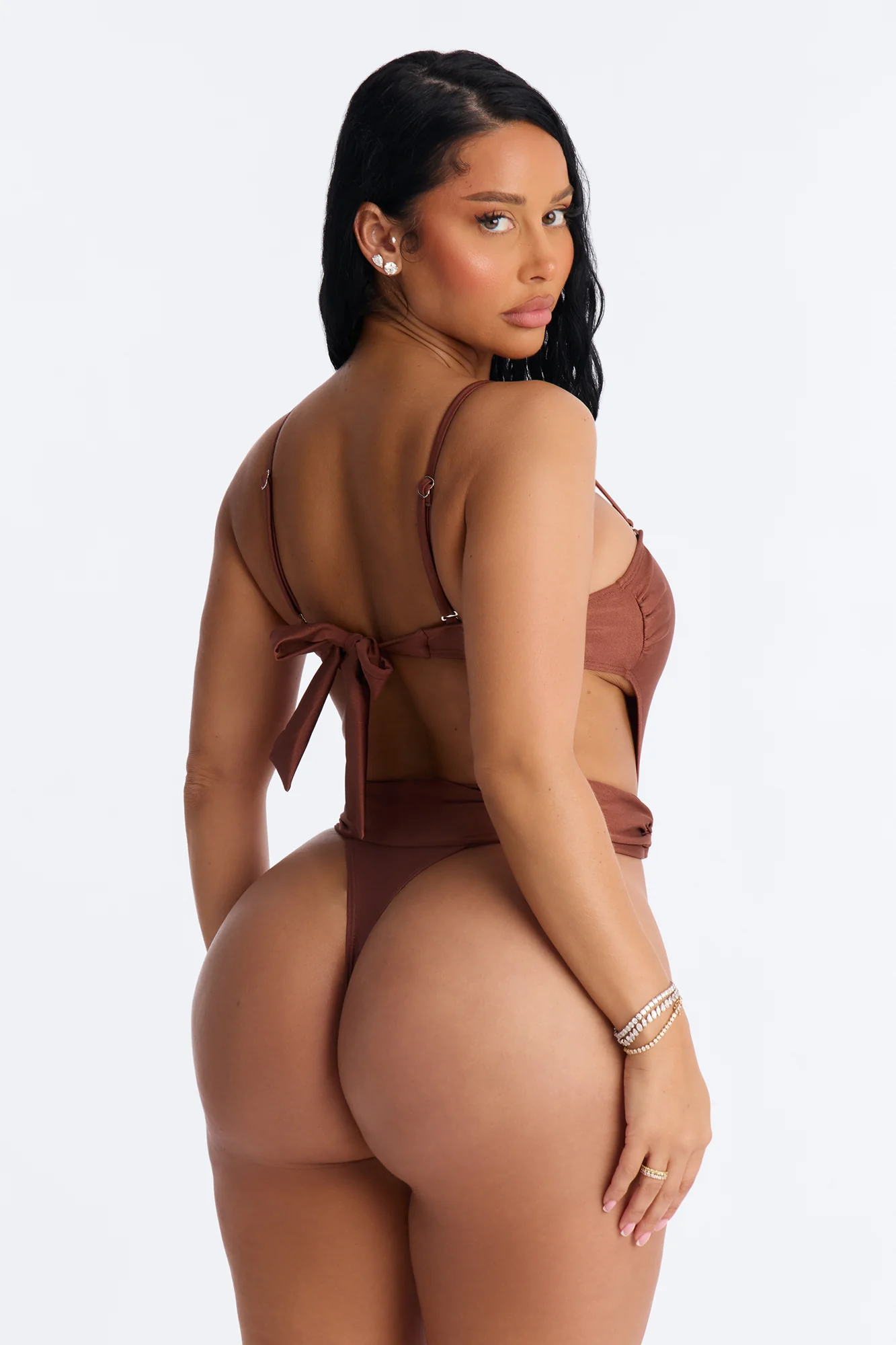 On The Bright Side 1 Piece High Cut Belted Swimsuit - Brown