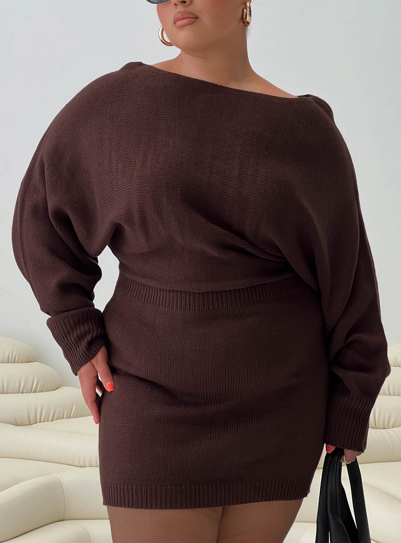 Bellamie Long Sleeve Mini Dress Chocolate Curve