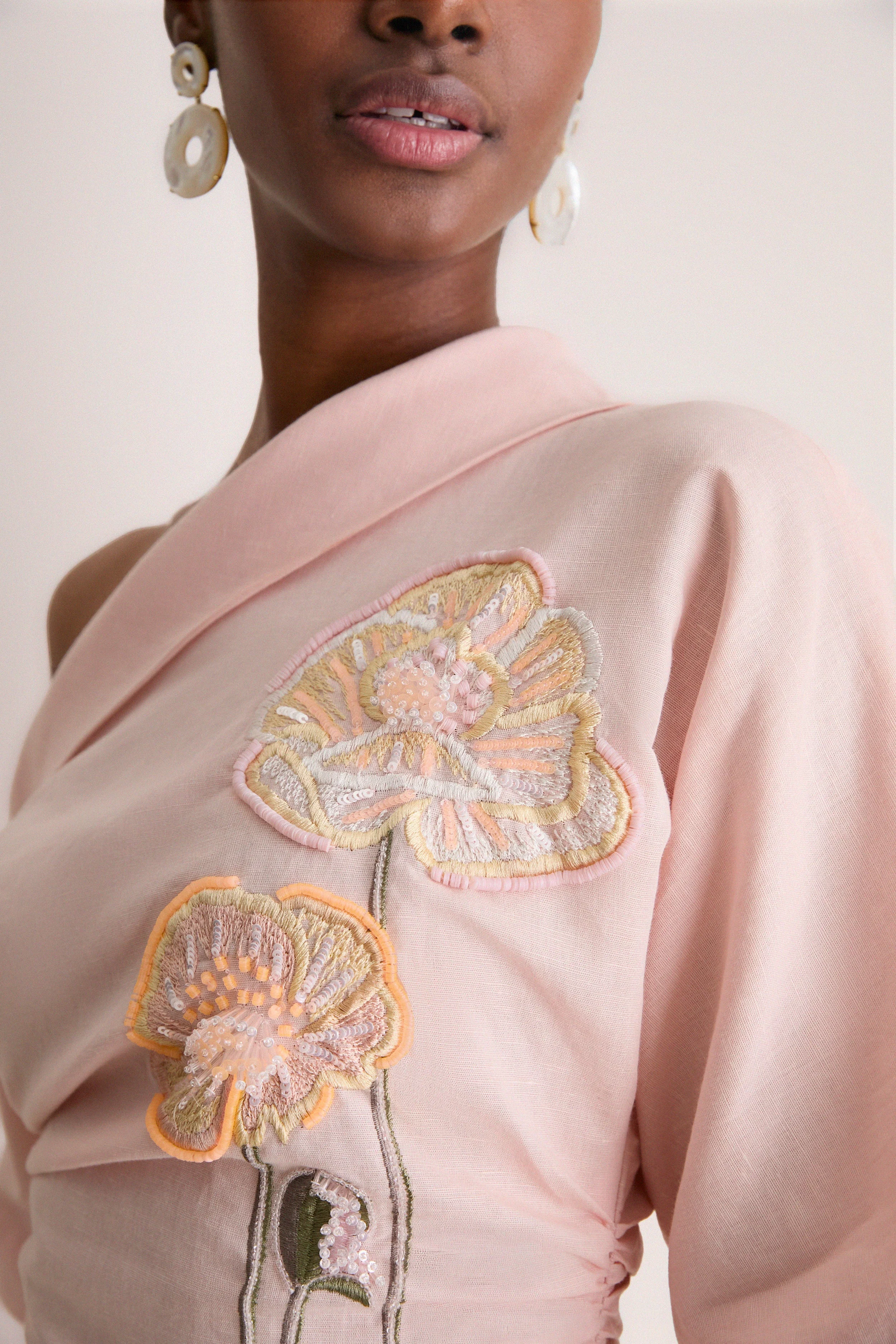 Pink with Embroidered Poppies Bowry Dress