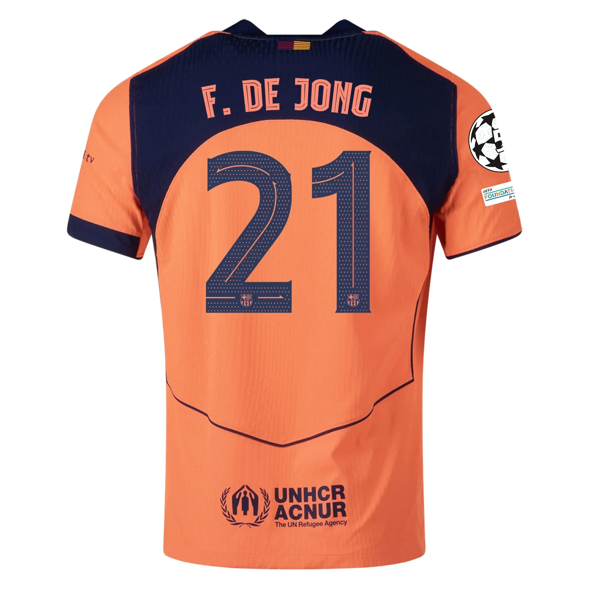 Frenkie De Jong FC Barcelona Third T90 Authentic Jersey 25/26 w/ Champions League Patches (Mango/Navy)