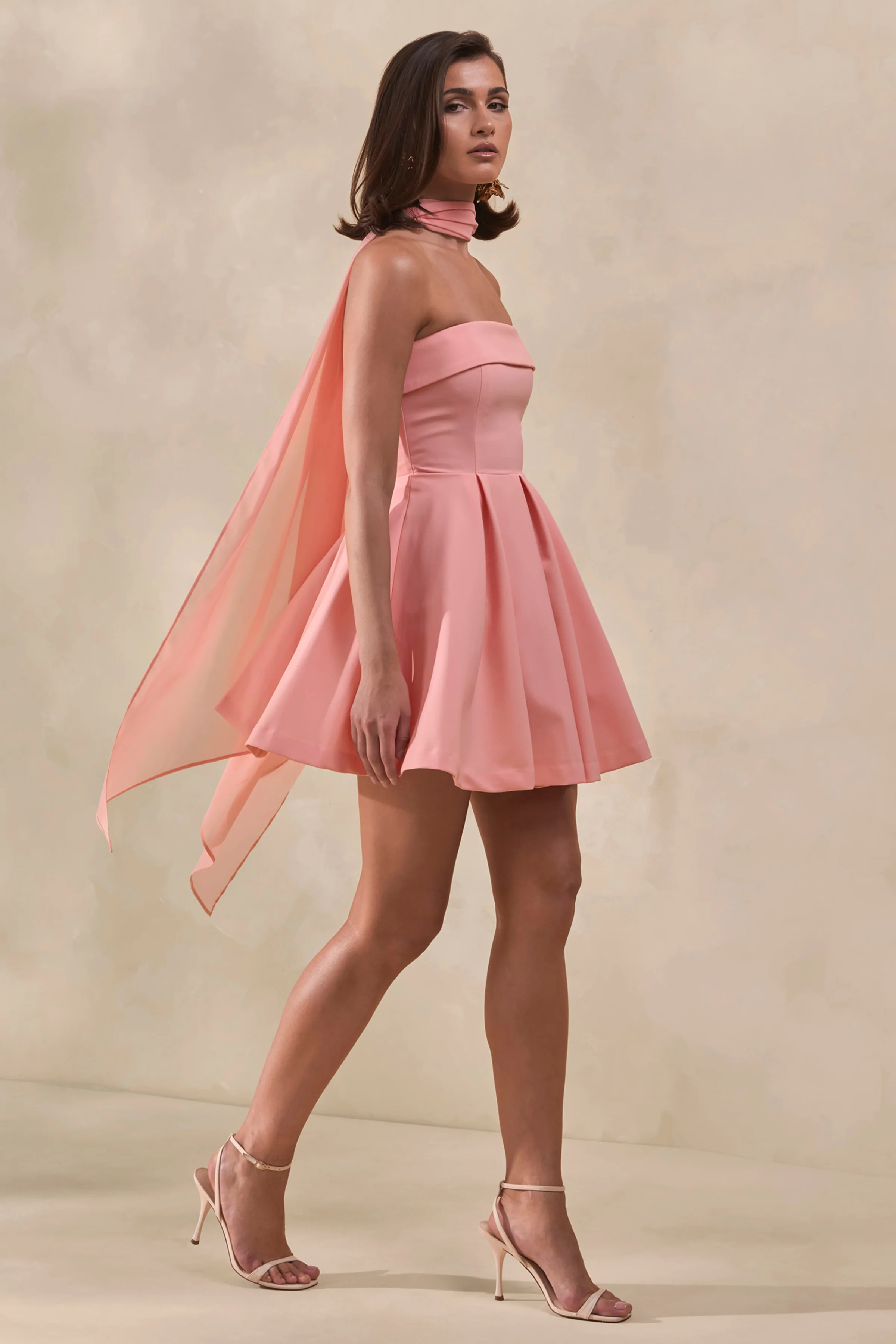 Bruna | Light Pink Bandeau Skater Mini Dress