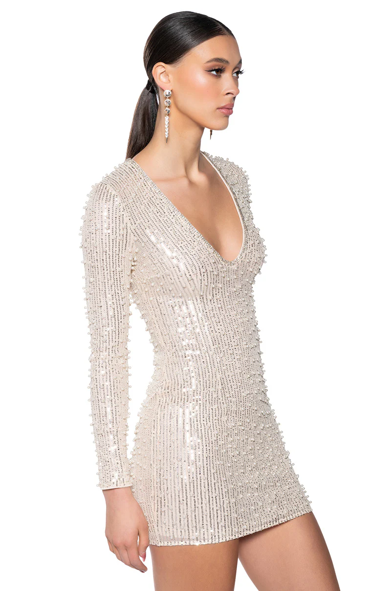 High Commodity Pearl Detail Mini Dress