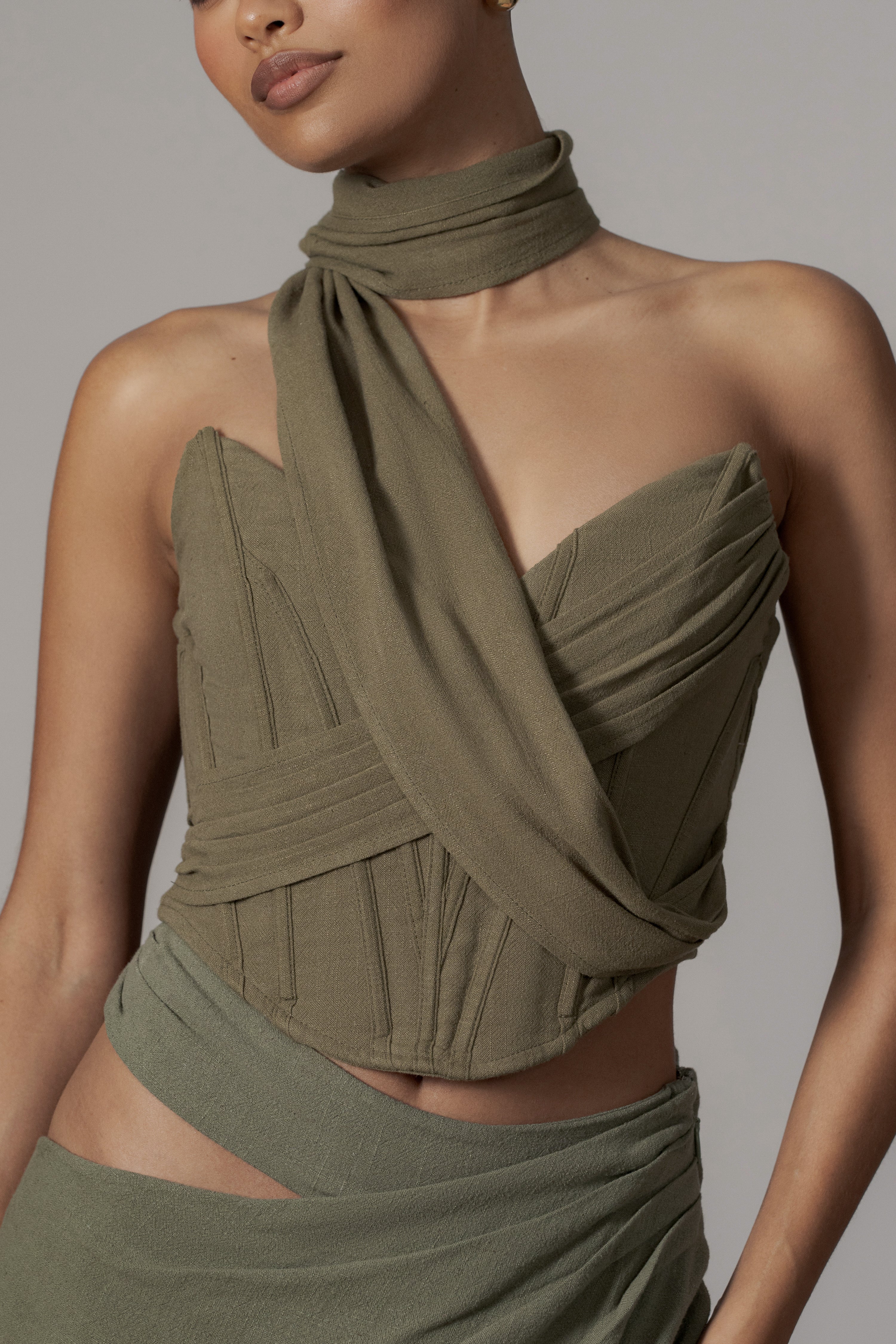 Olive Coastal Bliss Linen Bustier