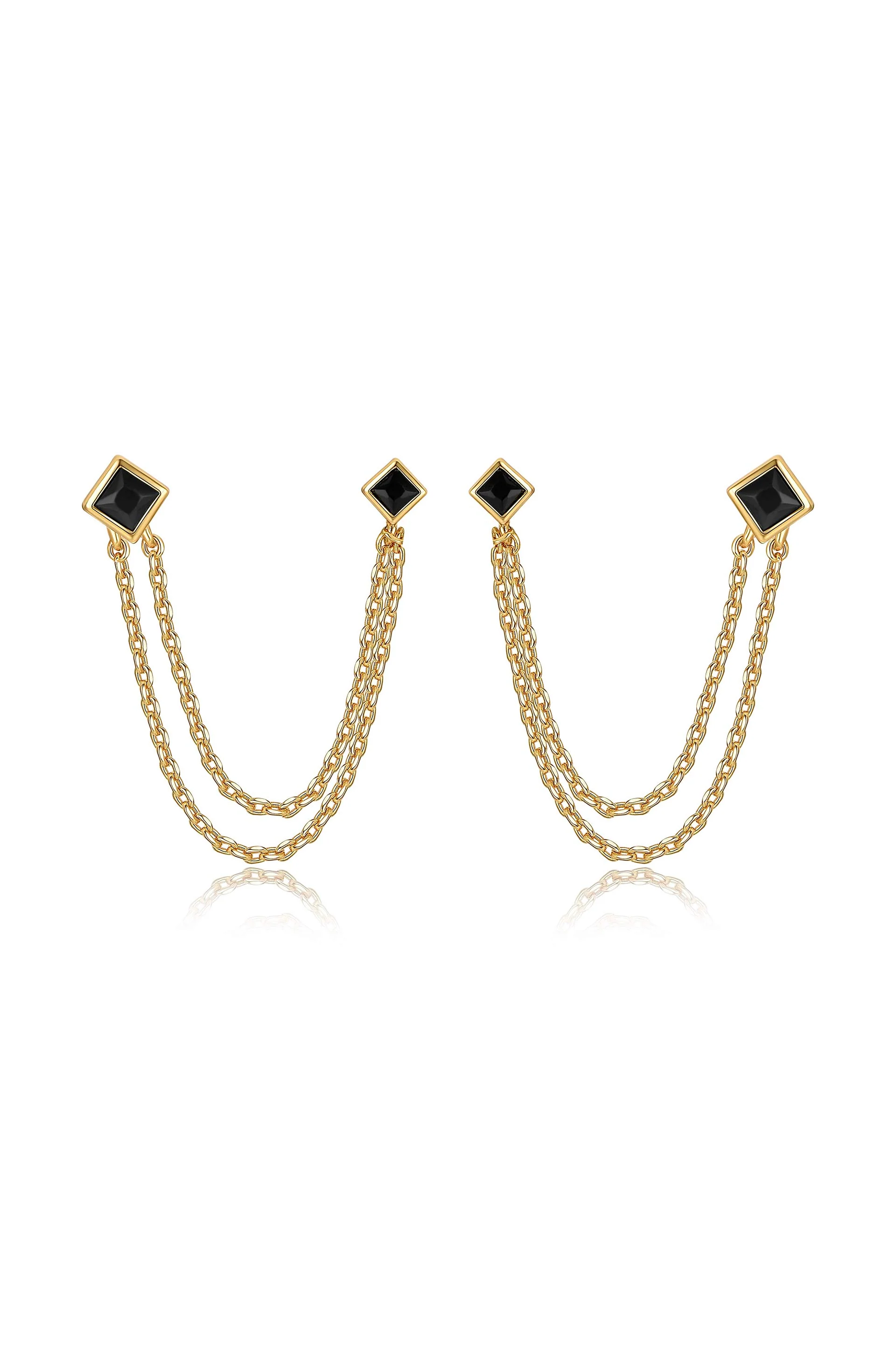 Double Piercing Diamond Shape Earrings