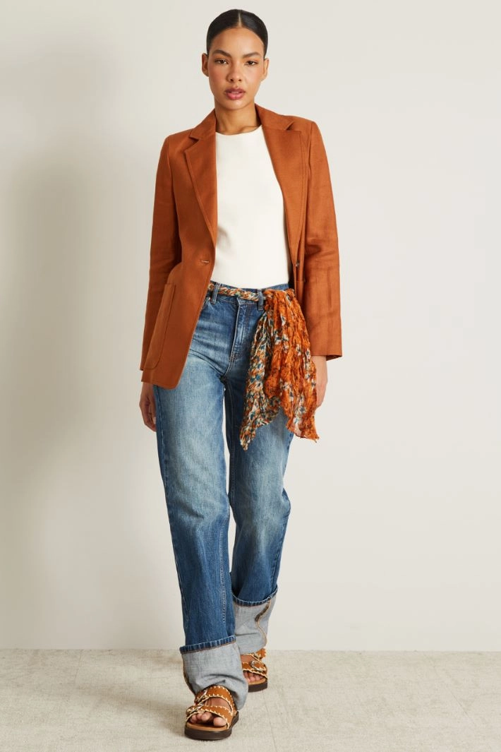 Embossed scarf with all-over print - ORANGE