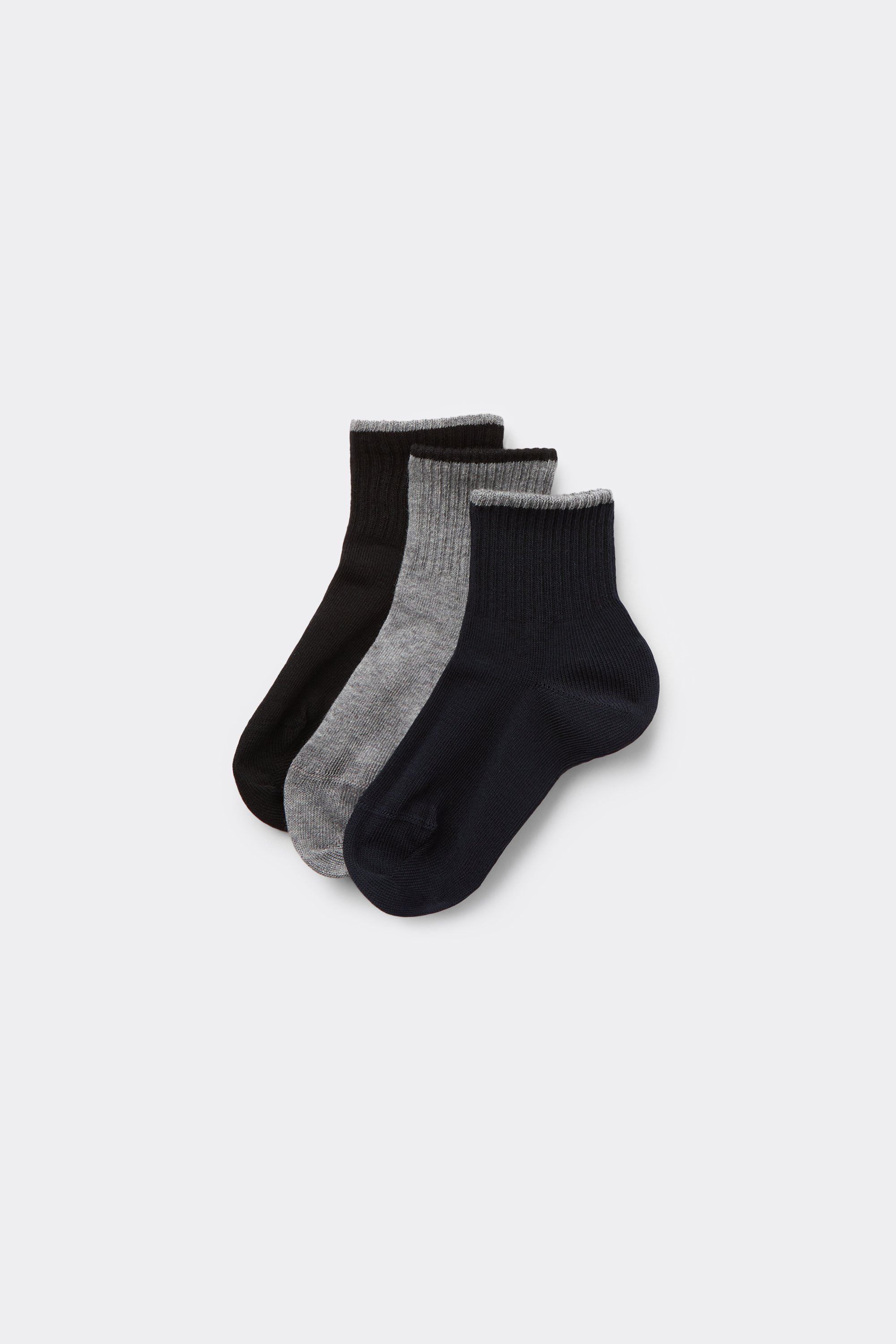 Three Pairs of Boys' Short Patterned Hemless Cotton Socks
