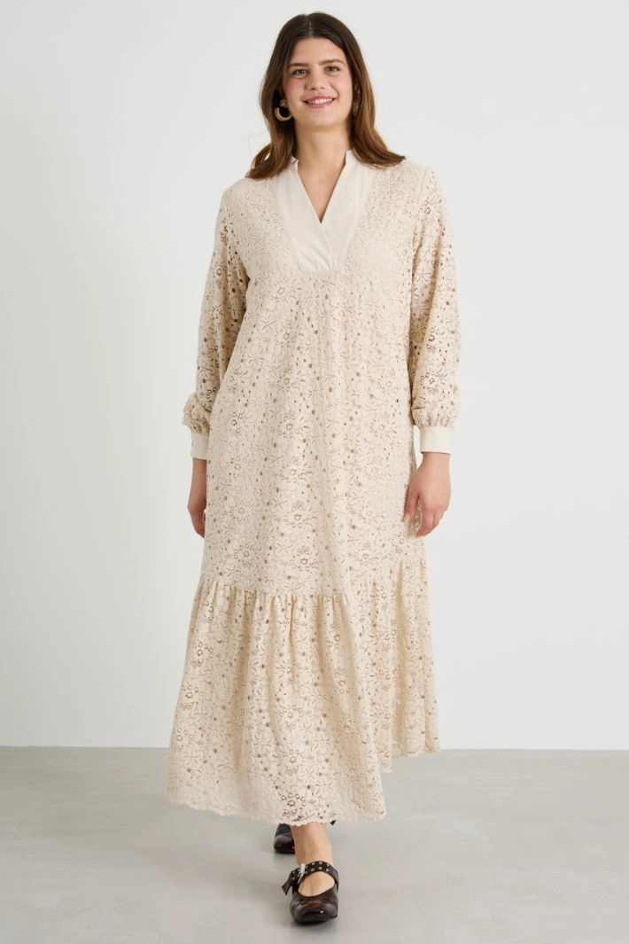 Lace and cotton dress - CREAM