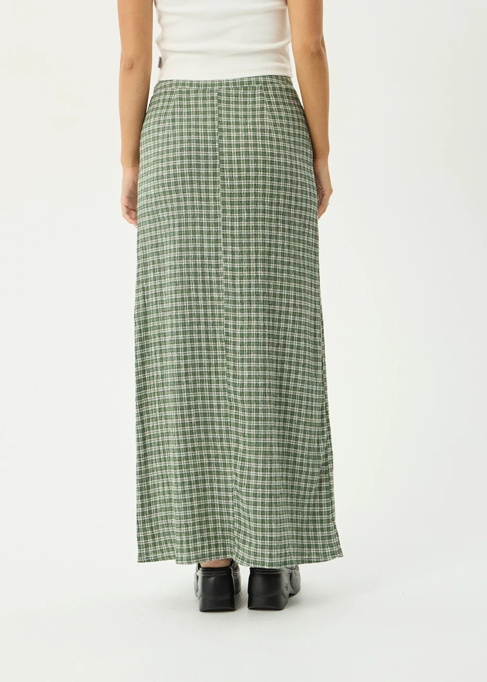 AFENDS Womens Lita - Seersucker Maxi Skirt - Base Deep Green Check