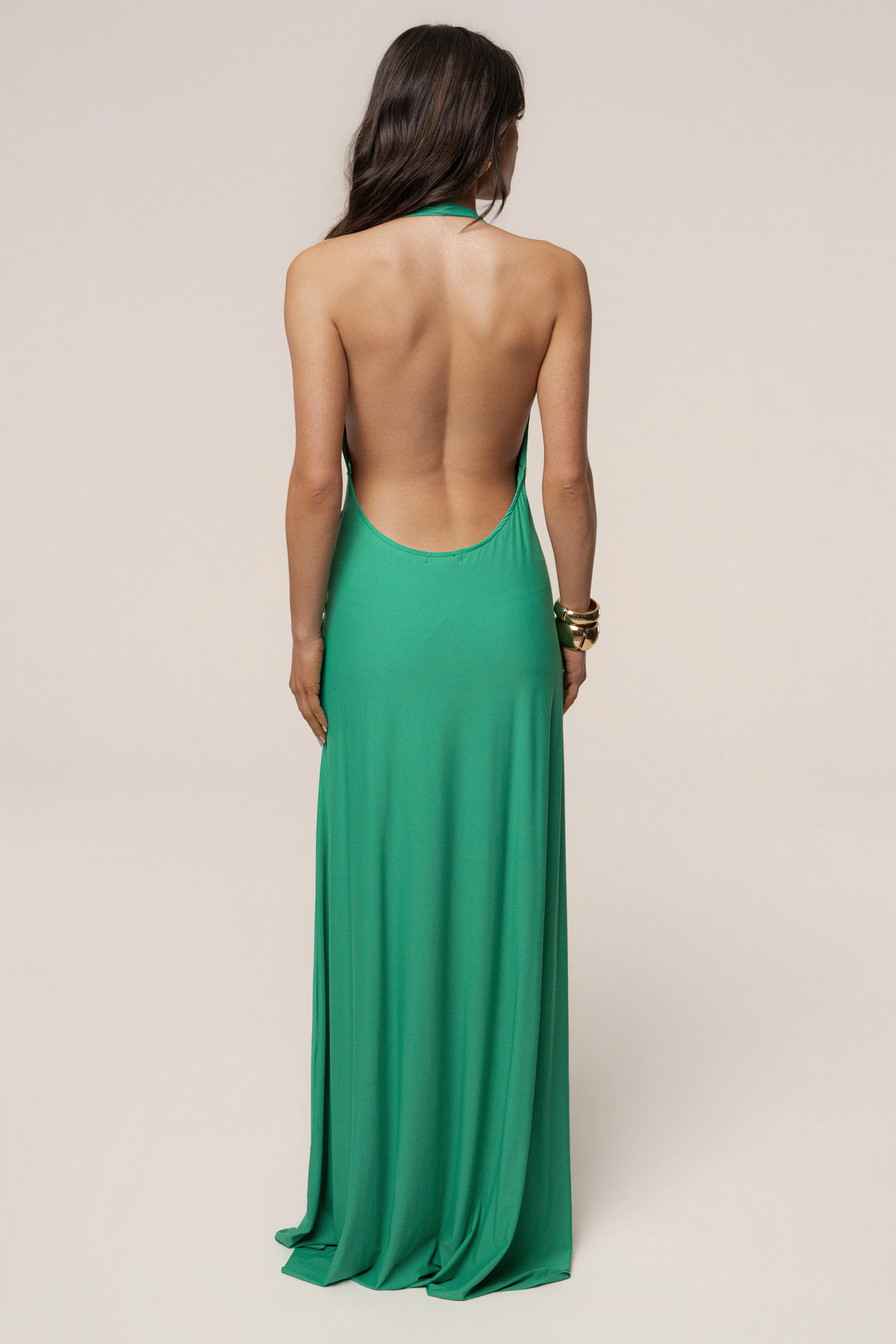 Green Ibiza Halter Maxi Dress