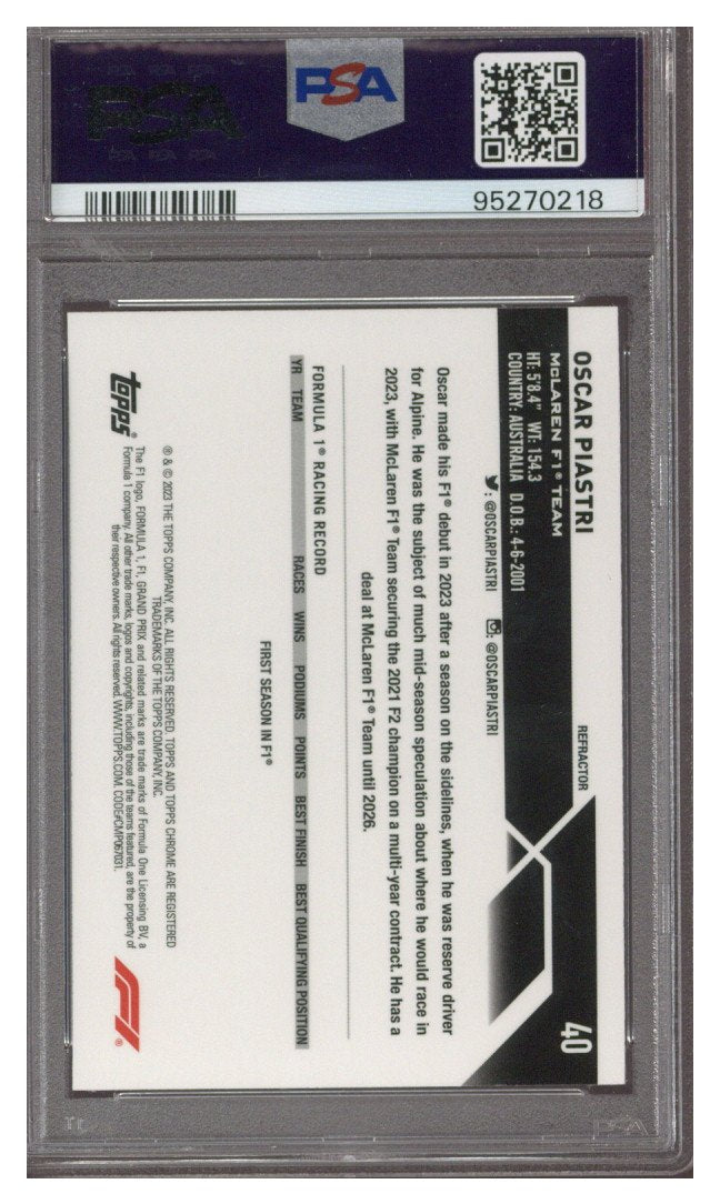 2023 TOPPS CHROME F1 #40 OSCAR PIASTRI REFRACTOR PSA 10