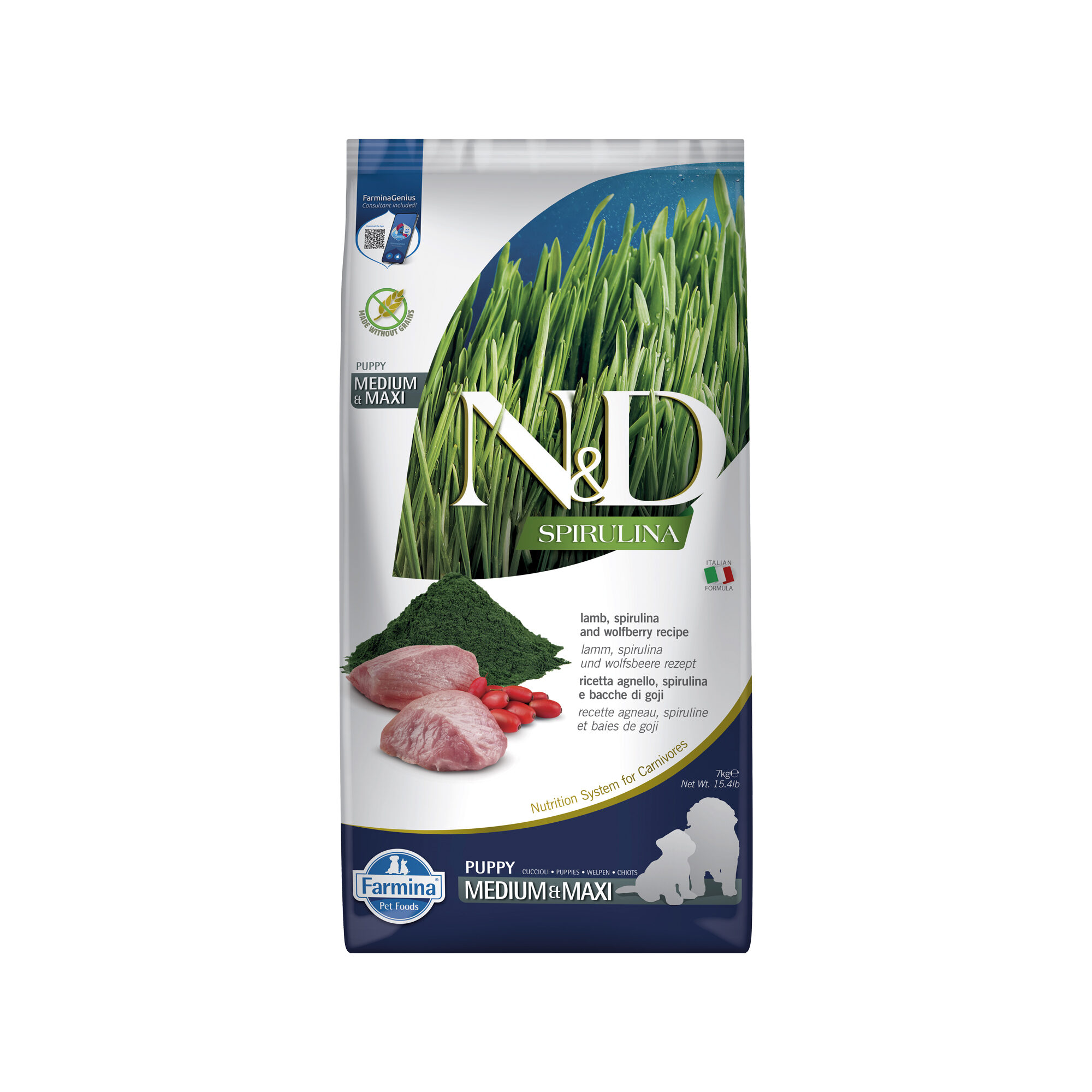 Farmina N&D Spirulina Puppy Medium & Maxi - Lamb & Goji berries - 7 kg