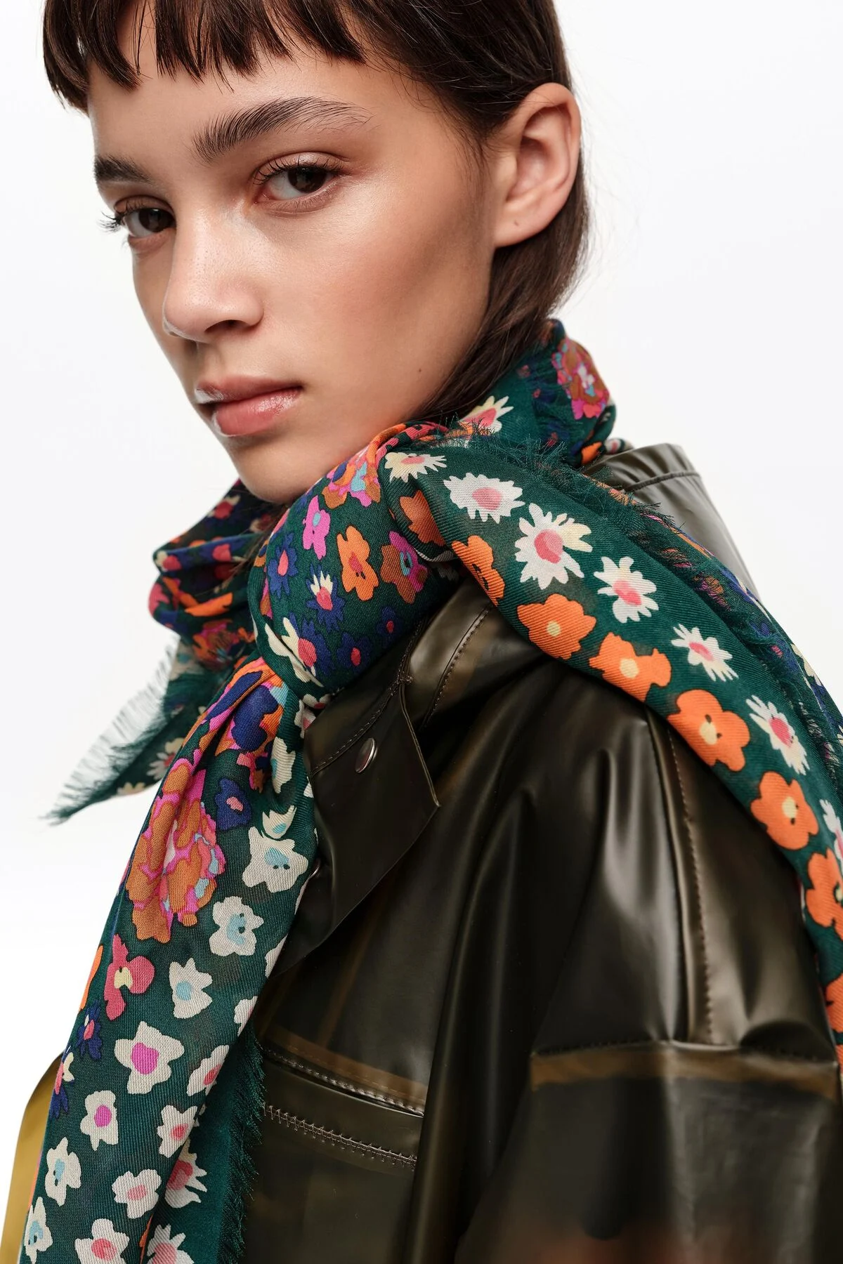 Aquamarine aquarelle floral shawl