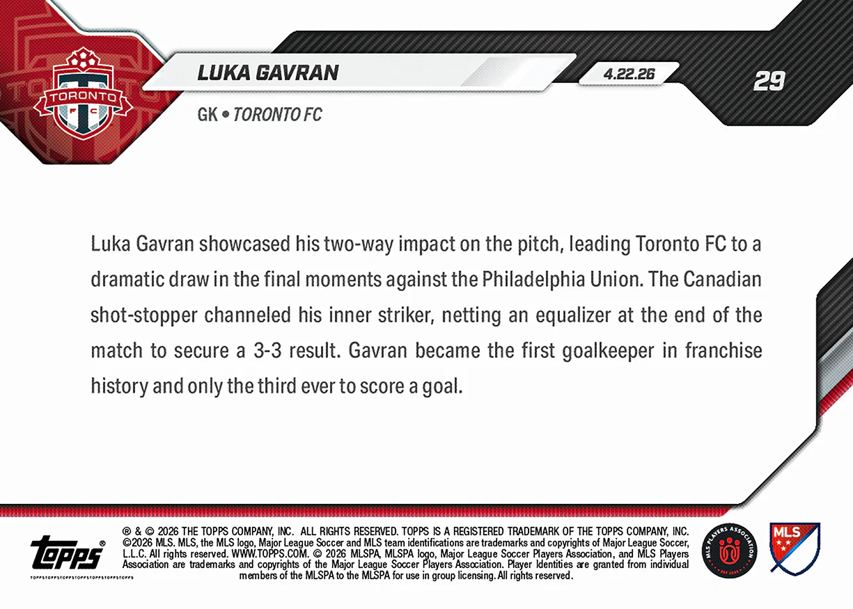 Luka Gavran - 2026 MLS Topps NOW® - Card 29 - PR: 236