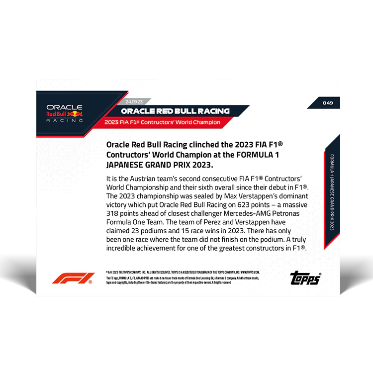 Topps UK - Oracle Red Bull Racing - 2023 FIA World Constructor's Champions - F1 TOPPS NOW® Card #49