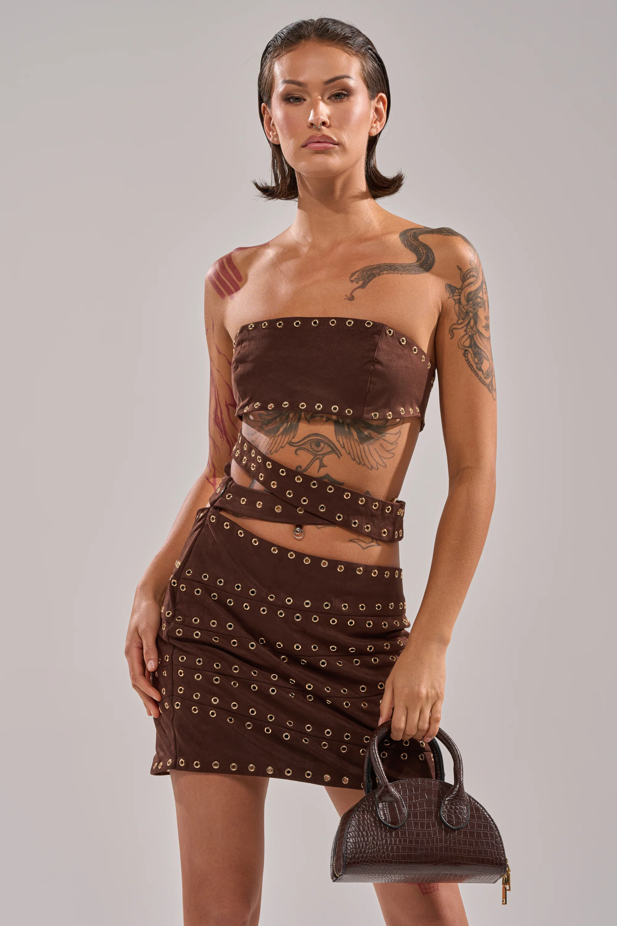 Partys Here Suede Cutout Mini Dress