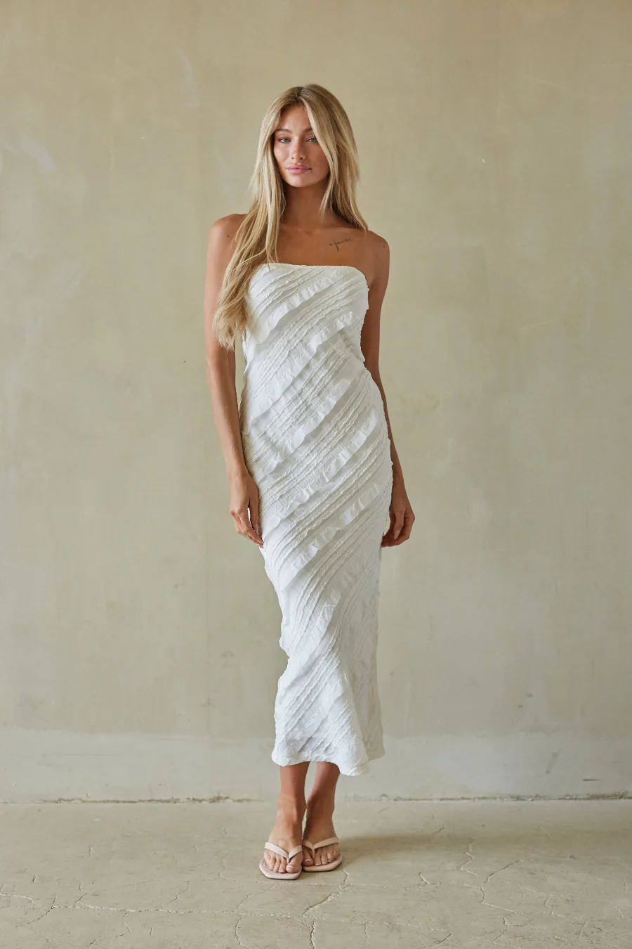 Catalina Ruffle Strapless Midi Dress