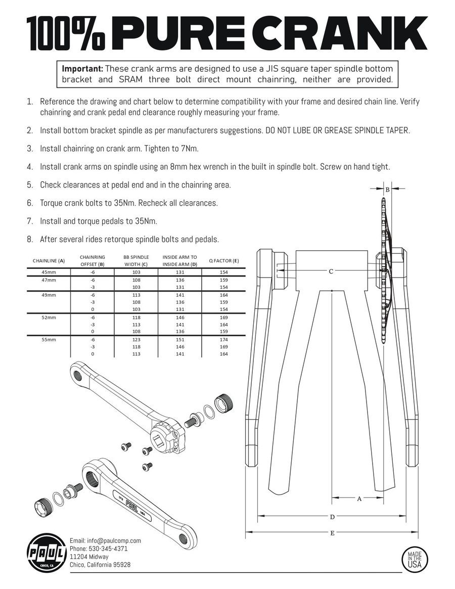 Paul Component 100 Percent Pure Paul Crank Arms | J.I.S. Square Taper | SRAM Direct Mount - black