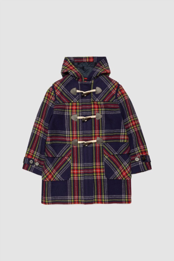 Tartan duffle coat KID - BLUE RED GREEN