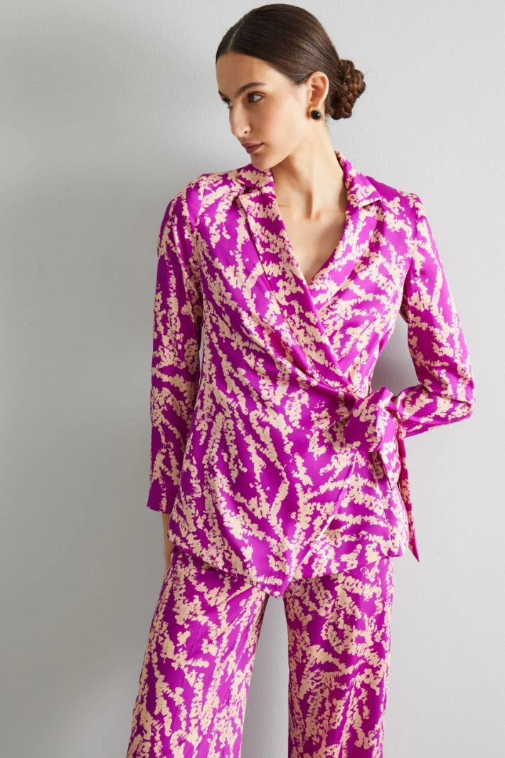 Wrap twill blazer - CYCLAMEN IVORY