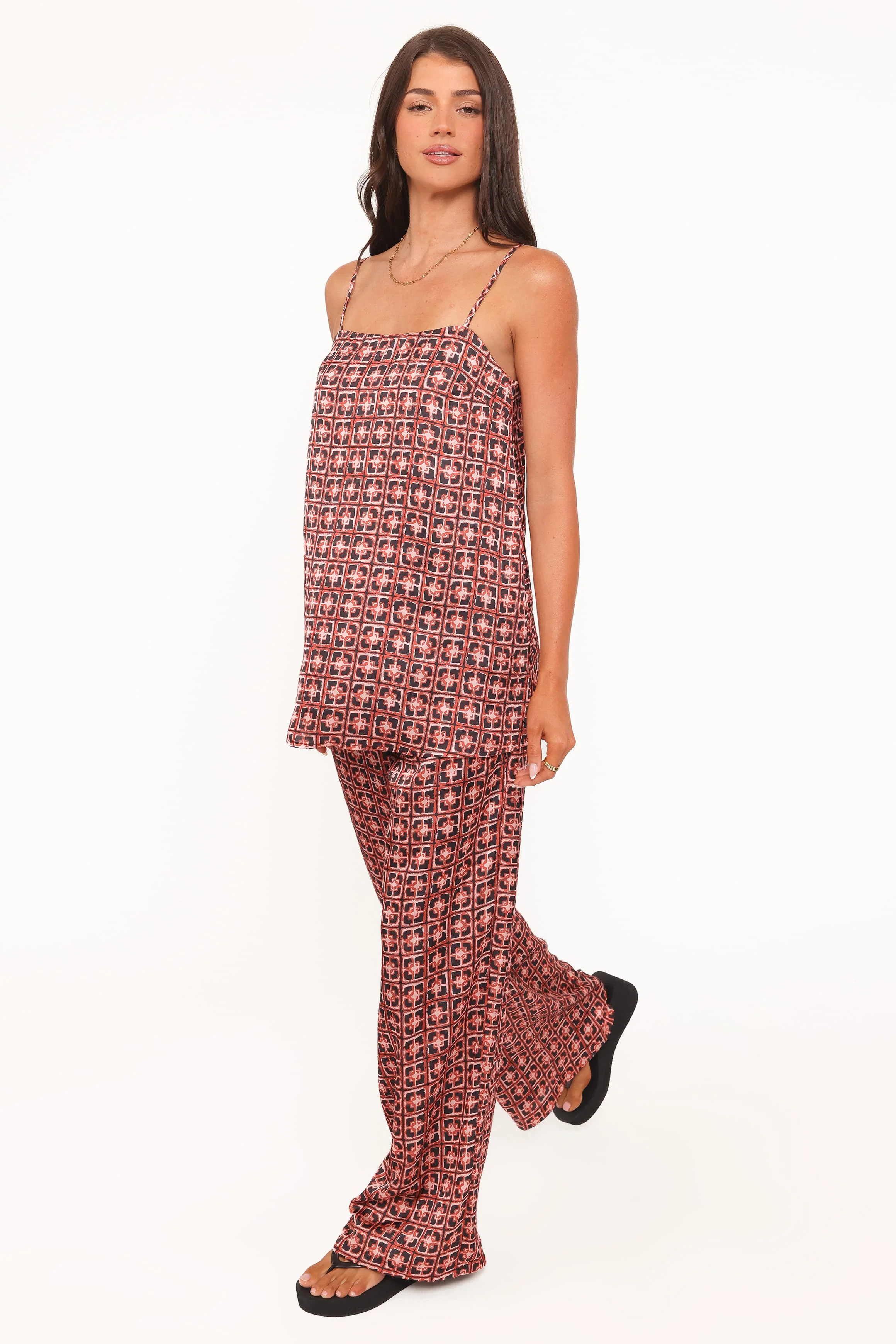 Lexi Elastic Waist Pant - Red Geometric