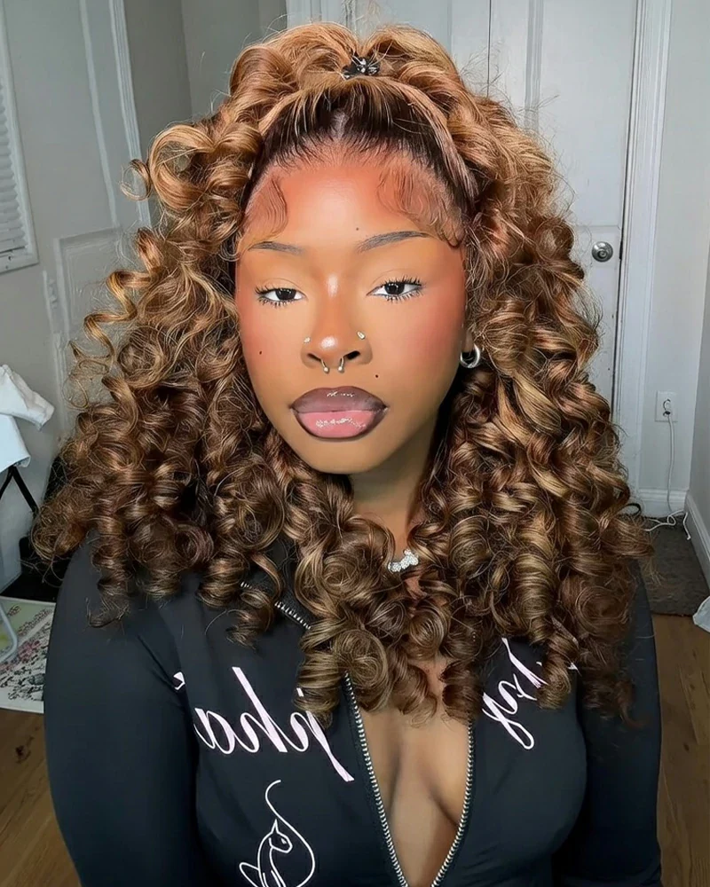 Ophirawig 13x6 Three-Go? Ombre Highlight Honey Blonde Glueless Wig Wand Curl With Drawstring 100% Human Hair Wig