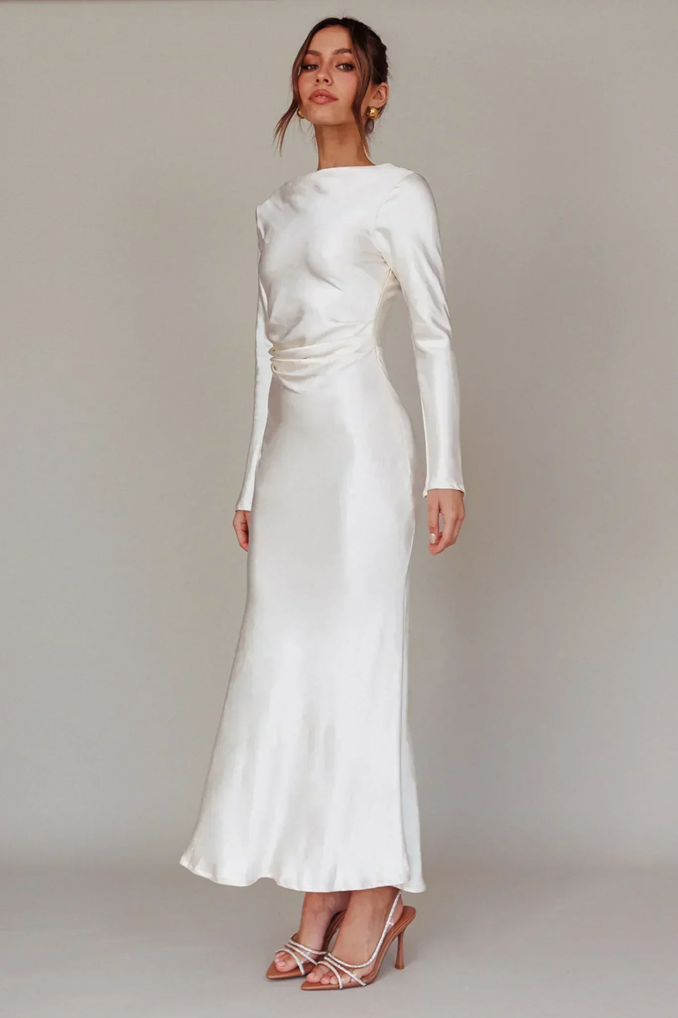 Loveland Cowl Back Midi Dress Oyster