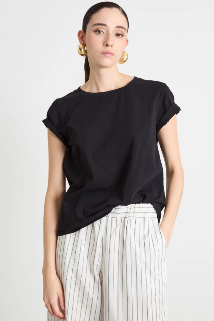 Crew-neck jersey T-shirt - BLACK