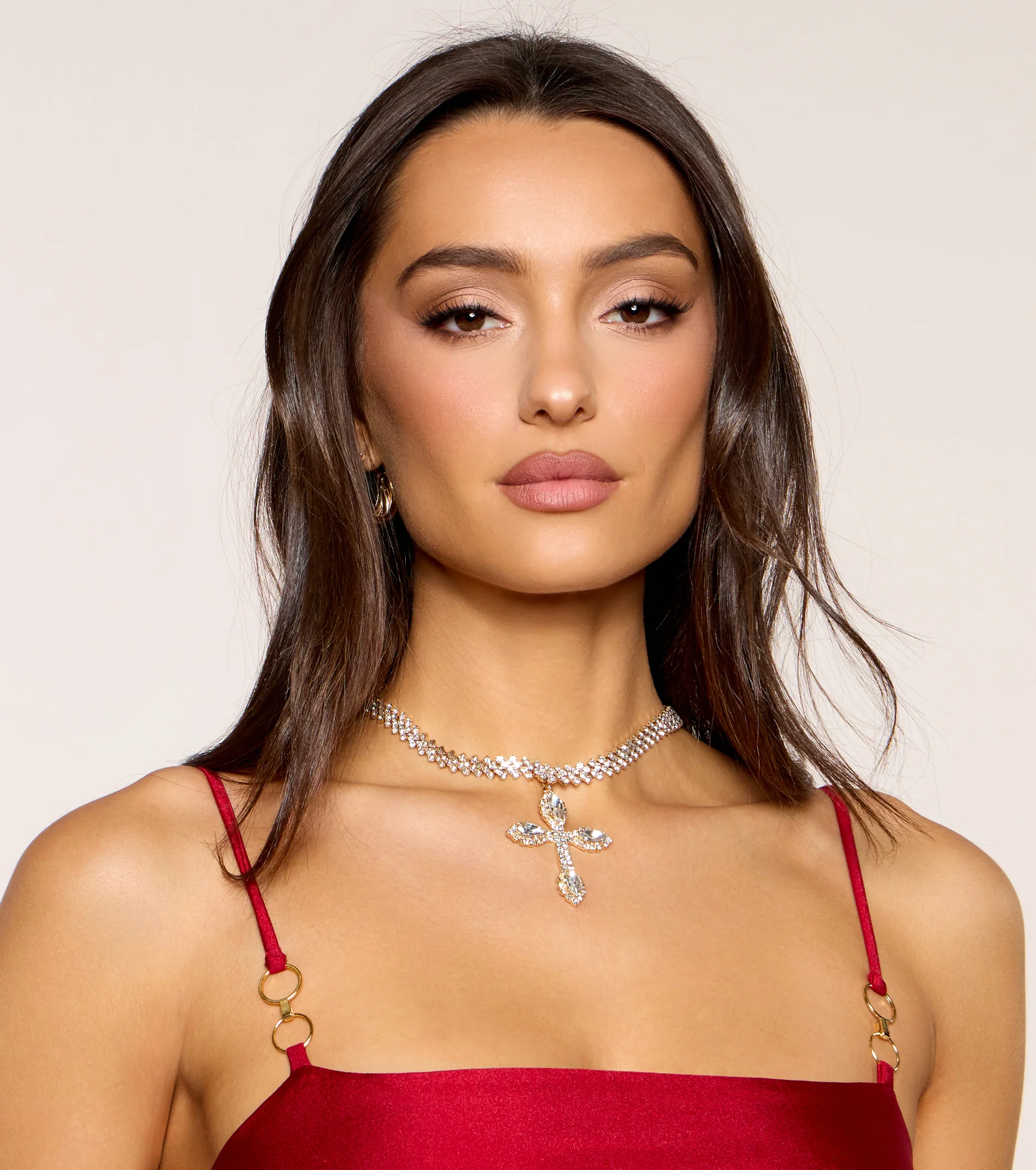 Bold Shine Rhinestone Cross Statement Necklace