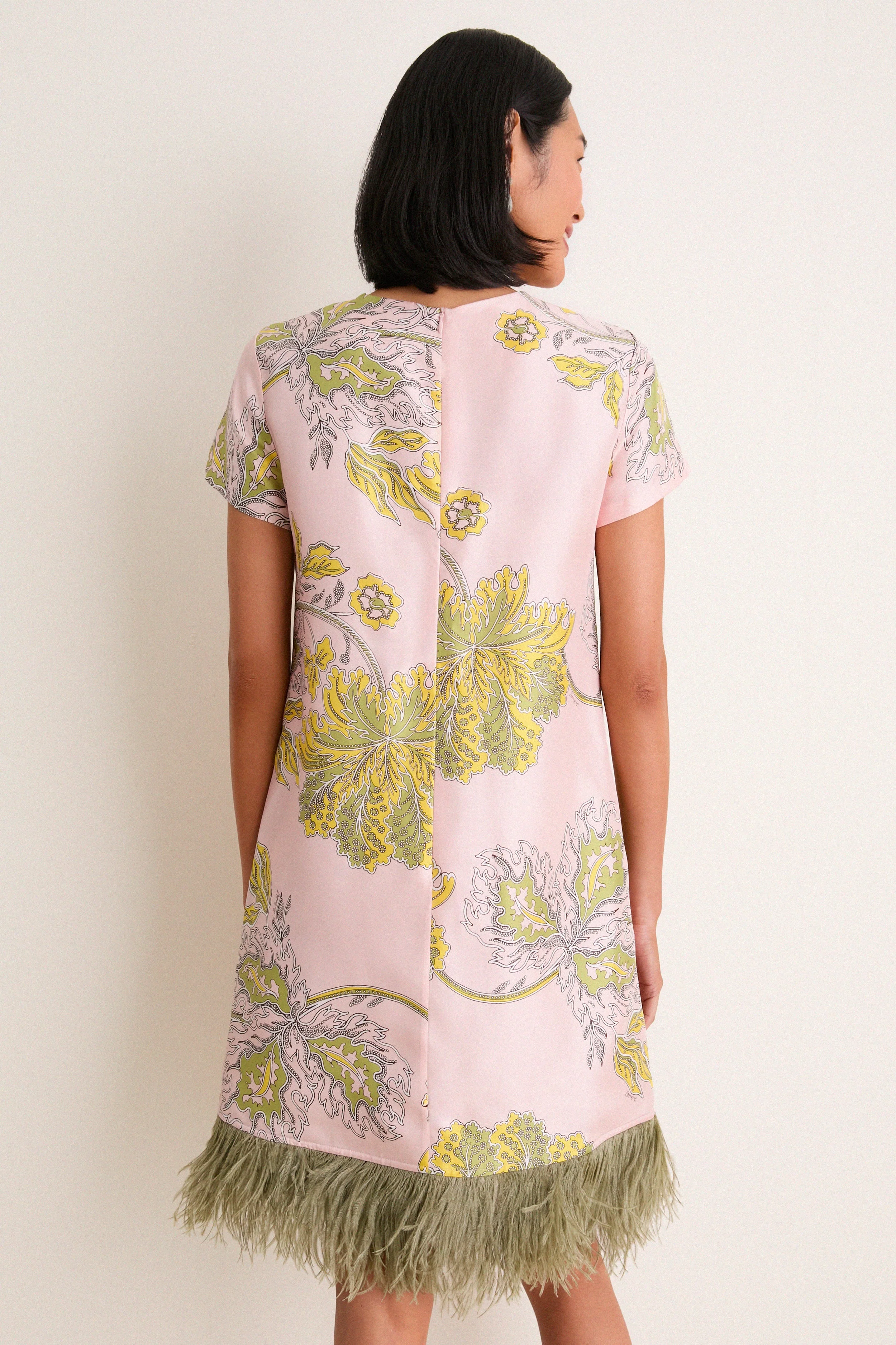 Swathe Mini Swing Dress with Feathers