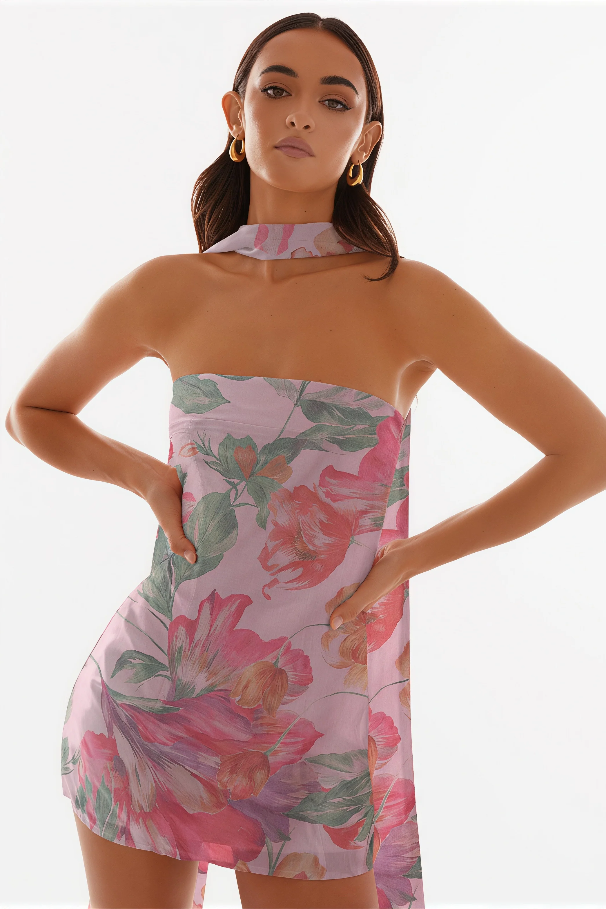 Sexy Strapless Chiffon Print Bodycon Club Mini Dress