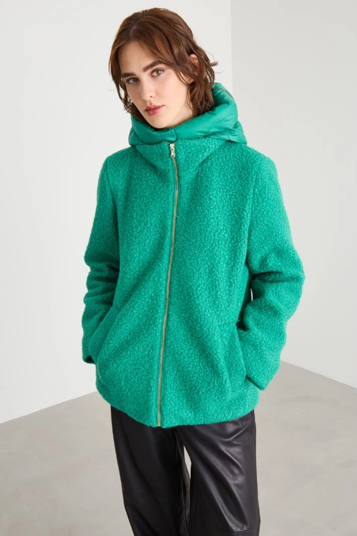 Jersey bouclé padded pea coat - GREEN