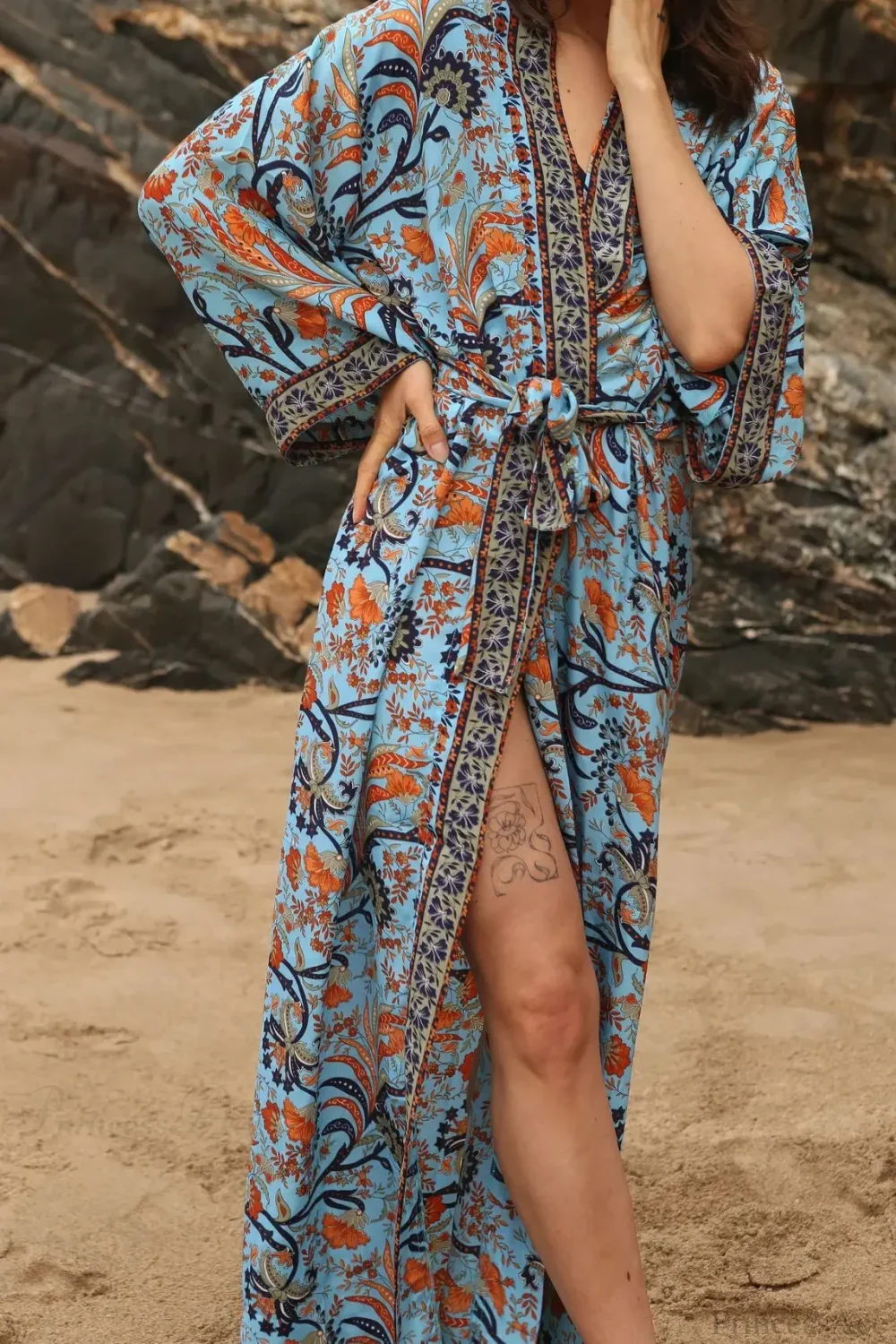 Cotton Rayon Kimono Boho Beach Cover up Loose Dress