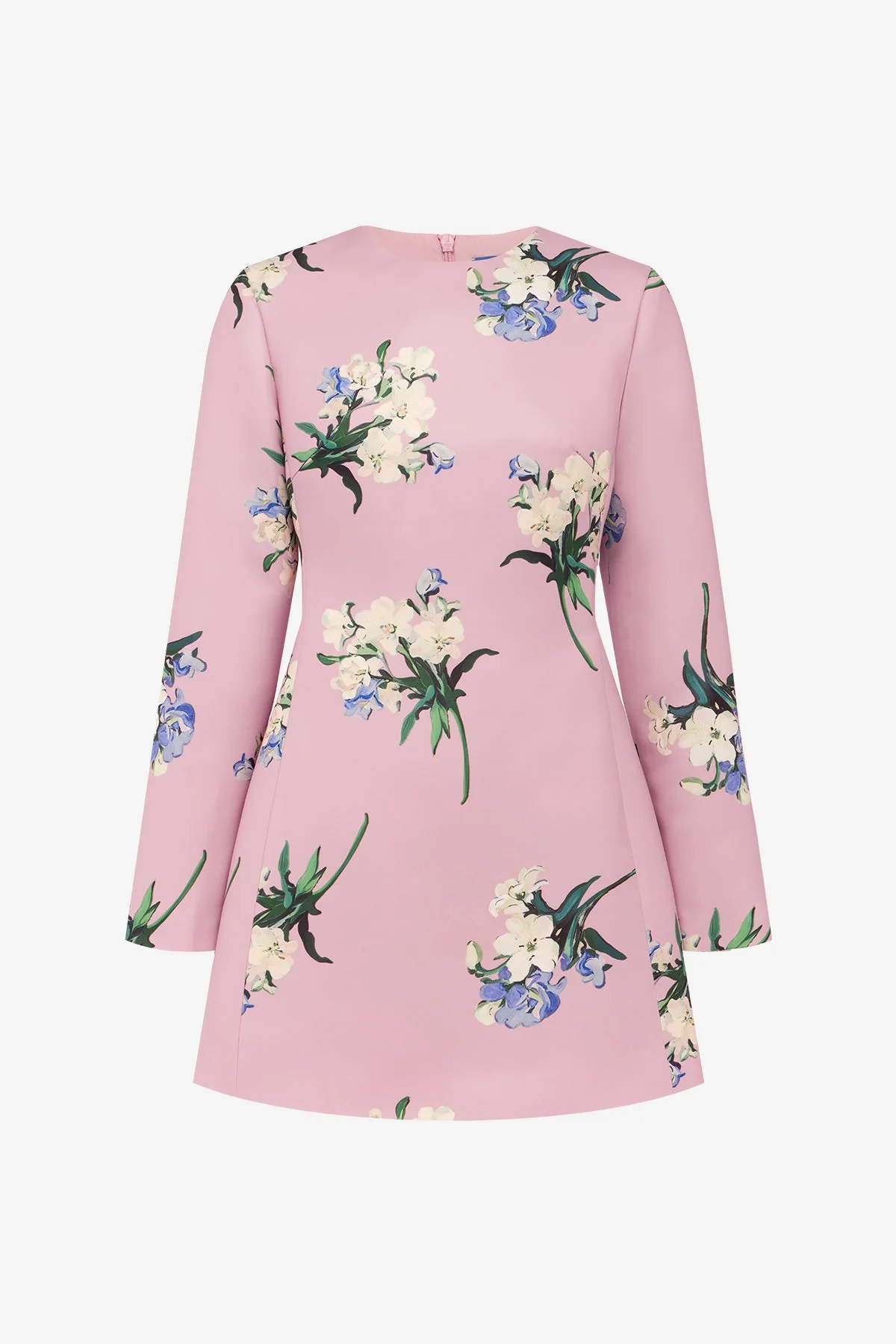 Aliza Long Sleeve Mini Dress - Bouquet Print in Pastel Pink