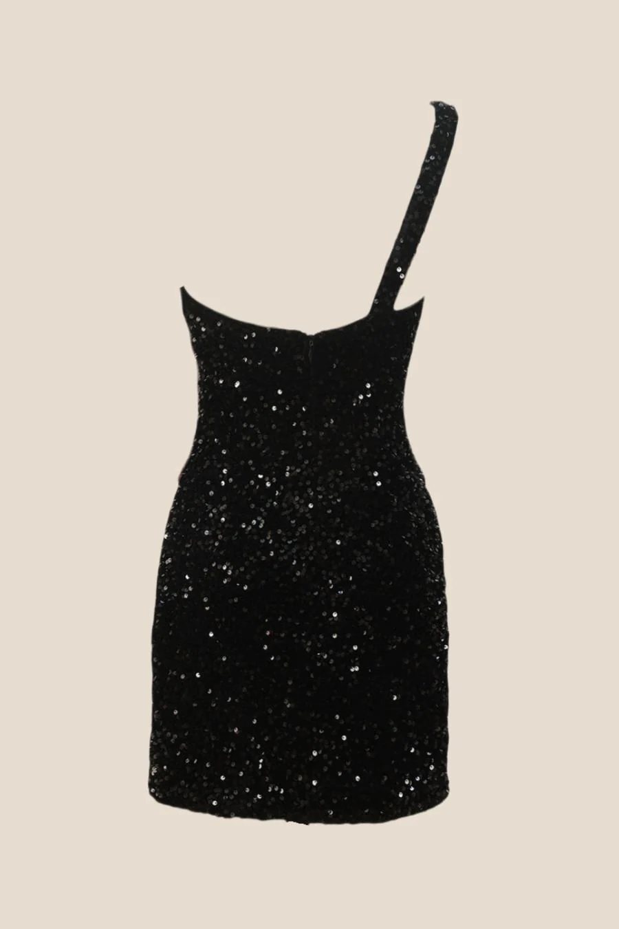 One Shoulder Black Sequin Bodycon Mini Dress