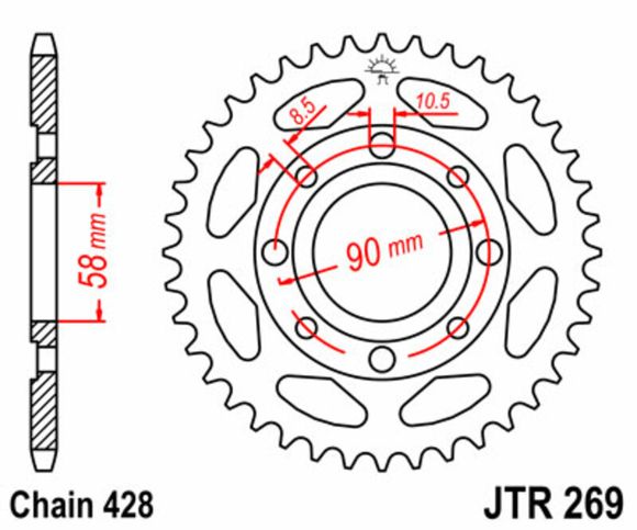 JT. Standard Steel Sprocket 269 - 428Ref : JTC00070A / 1075019001