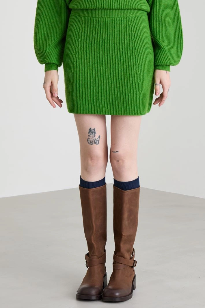 Rib-knit mini skirt - GREEN